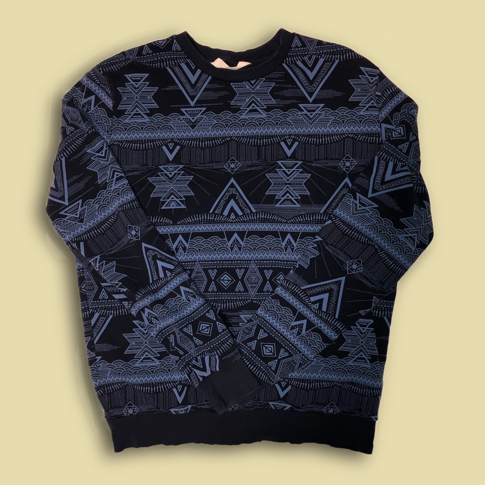 H&M Adam Lambert blue tribal pattern sweater
